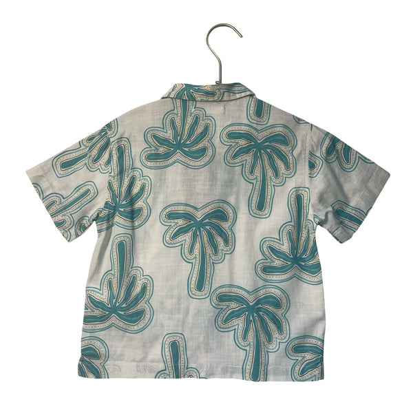 Zara Ivory, Teal, Yellow Palm Tree Button Down Shirt - Size 3