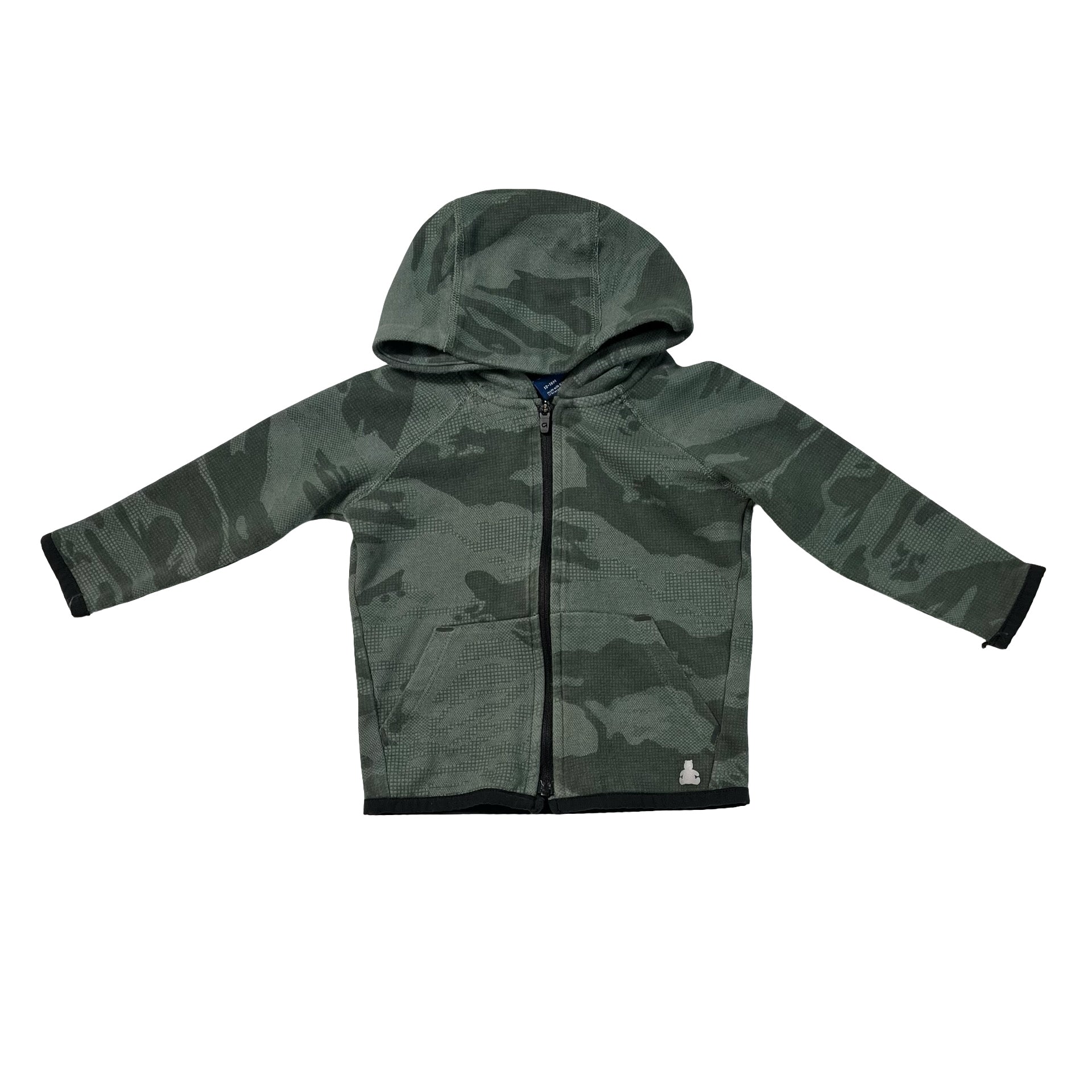 Gap Fit Green Camouflage Zip-Up Hooded Sweatshirt - Size 12-18 Mo