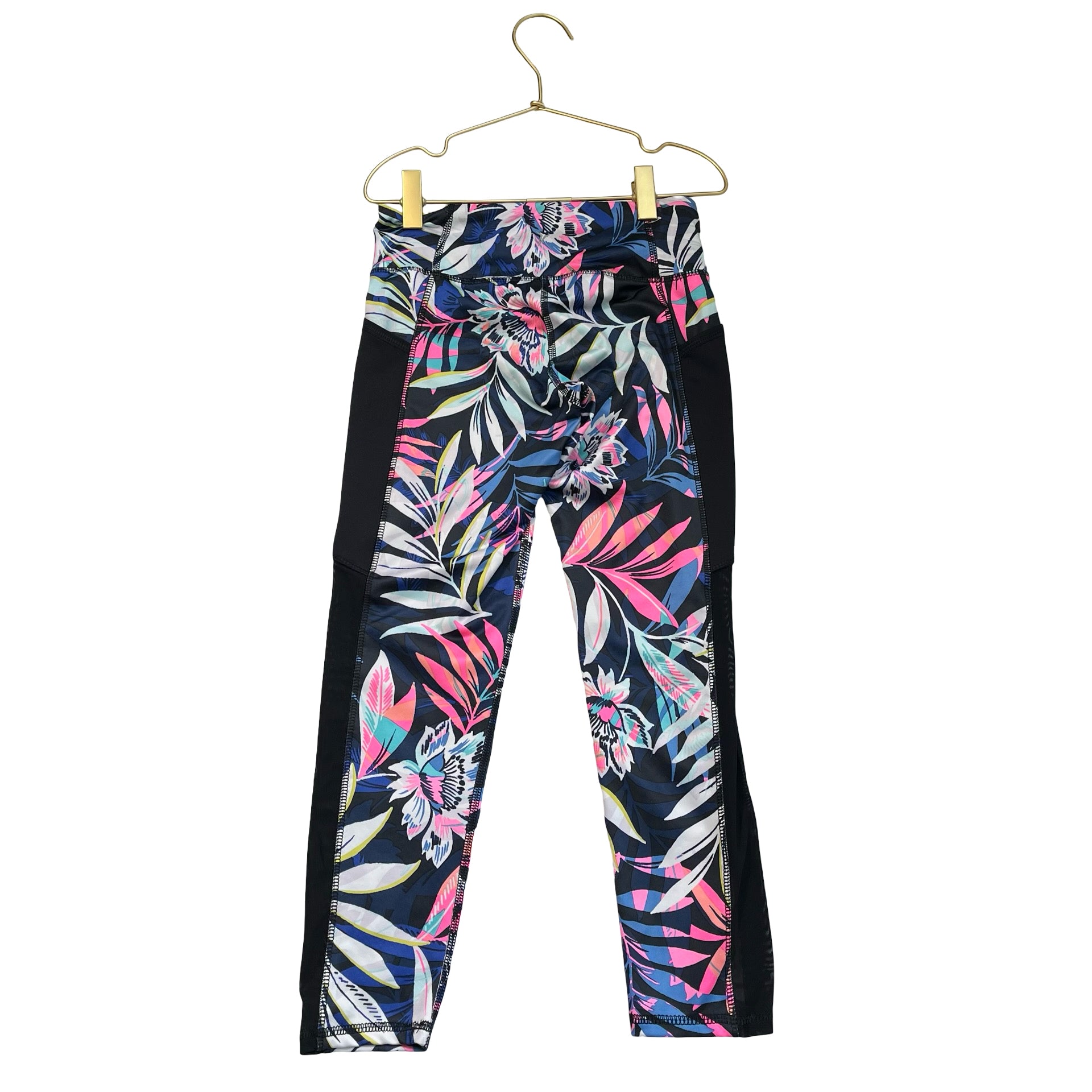 Old Navy Active Black & Colorful Tropical Leaf Print Athletic Leggings - S 8