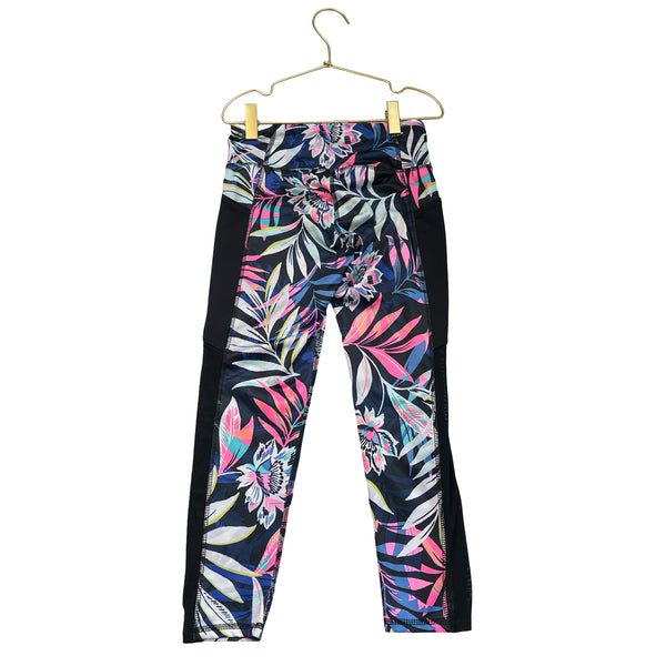 Old Navy Active Black & Colorful Tropical Leaf Print Athletic Leggings - S 8