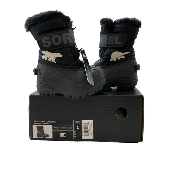 Sorel Black 'Snow Commander' Winter Boots New with Tags in Box - Size 4