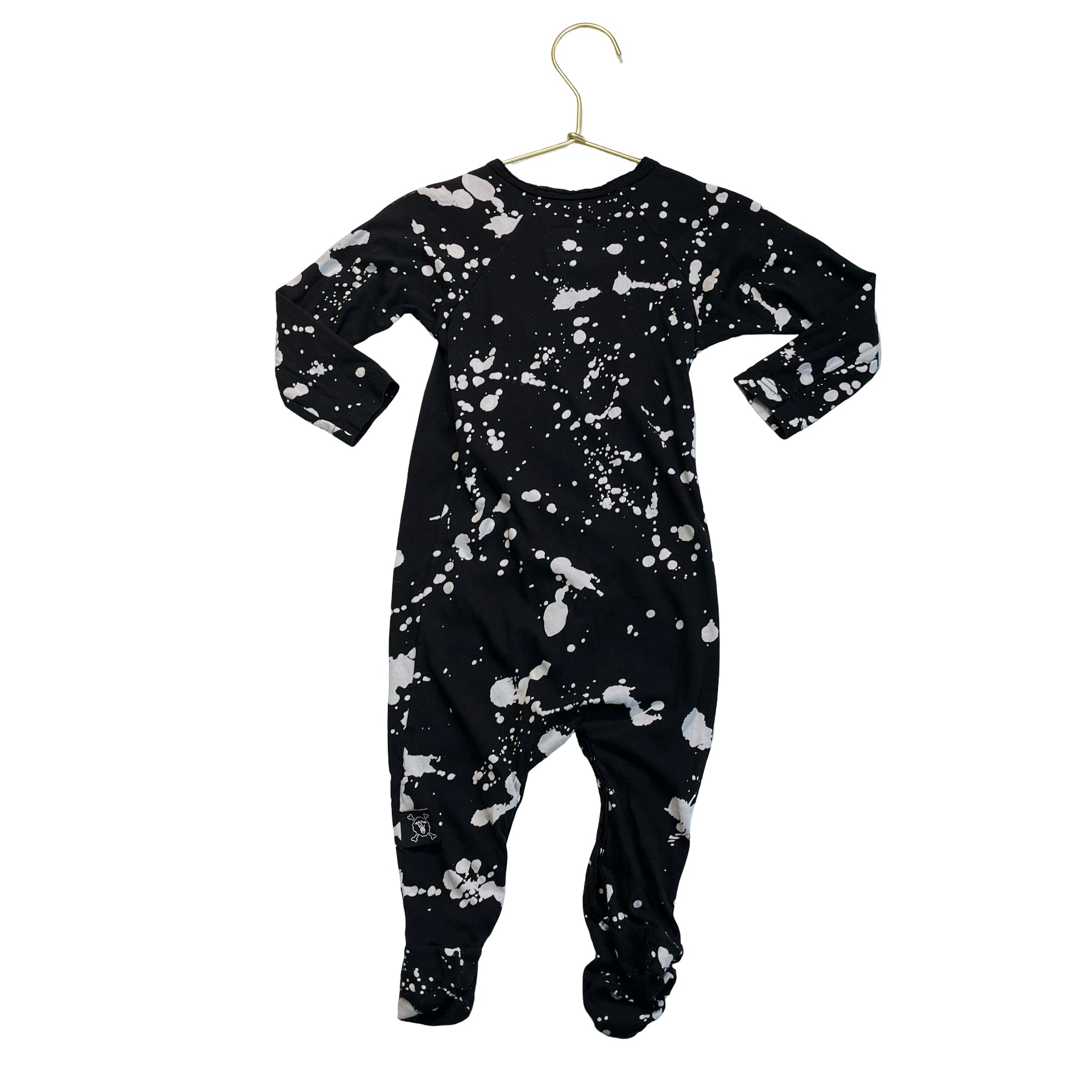 Nununu Black & White Splatter Print Distressed Footed One-Piece - Size 6-12 Mo