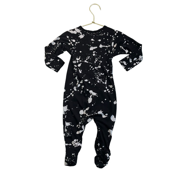 Nununu Black & White Splatter Print Distressed Footed One-Piece - Size 6-12 Mo