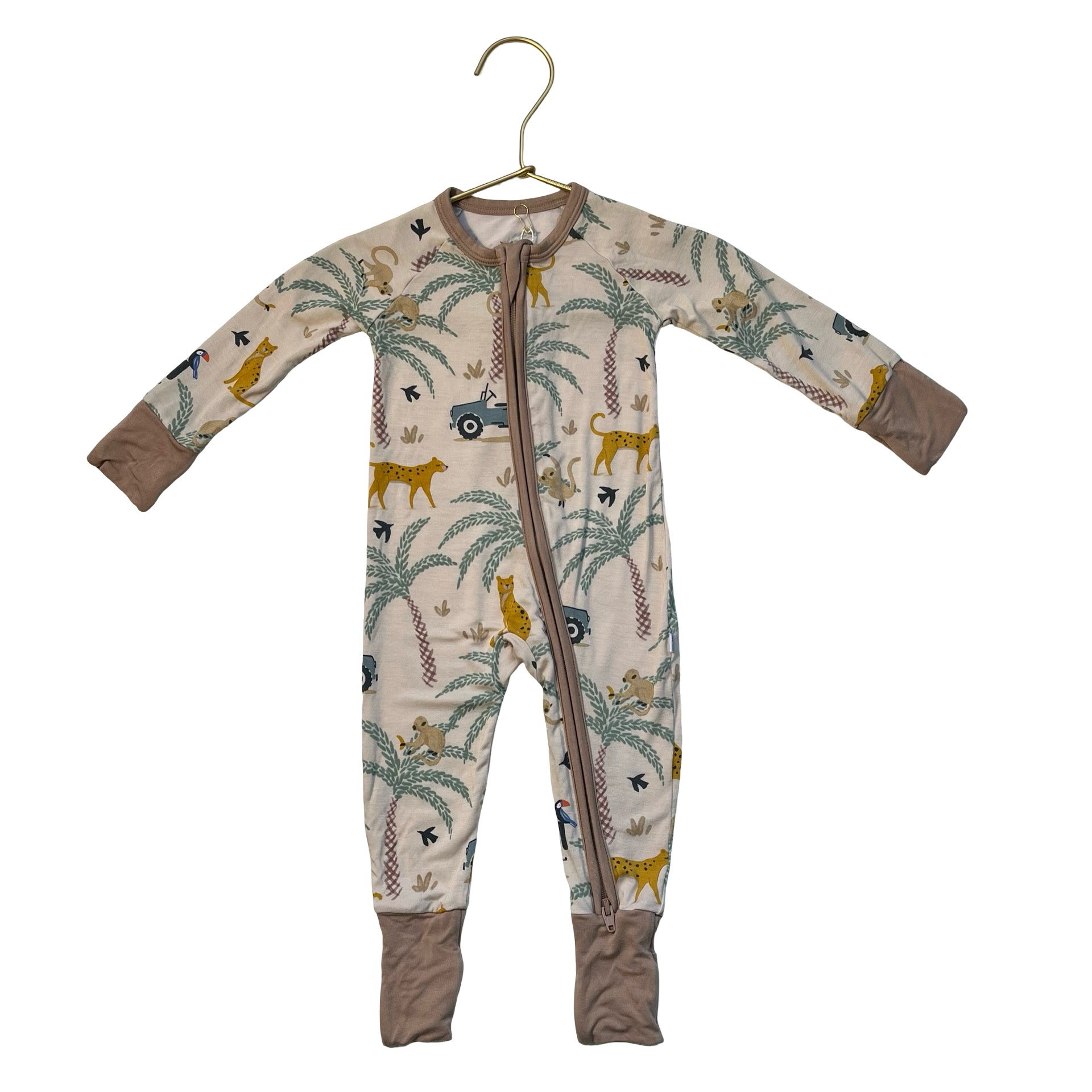 Little Sleepies Ivory Jungle Animal Print One-Piece PJs - Size 0-3 Mo