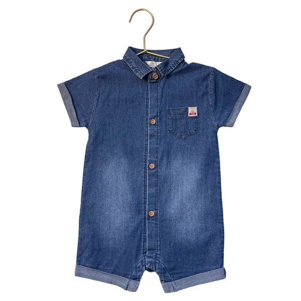 Mayoral Chambray Button Down One-Piece Romper - Size 12 Mo
