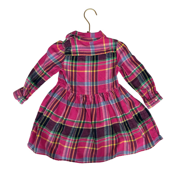 Ralph Lauren Pink & Multi-Color Plaid Flannel Shirt Dress - Size 24 Mo