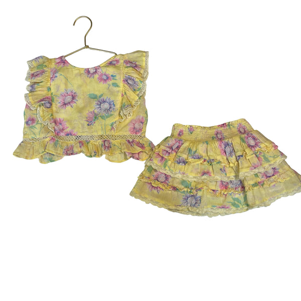 LoveShackFancy Yellow Floral Ruffle Skirt & Top Set - Size 3-4Y
