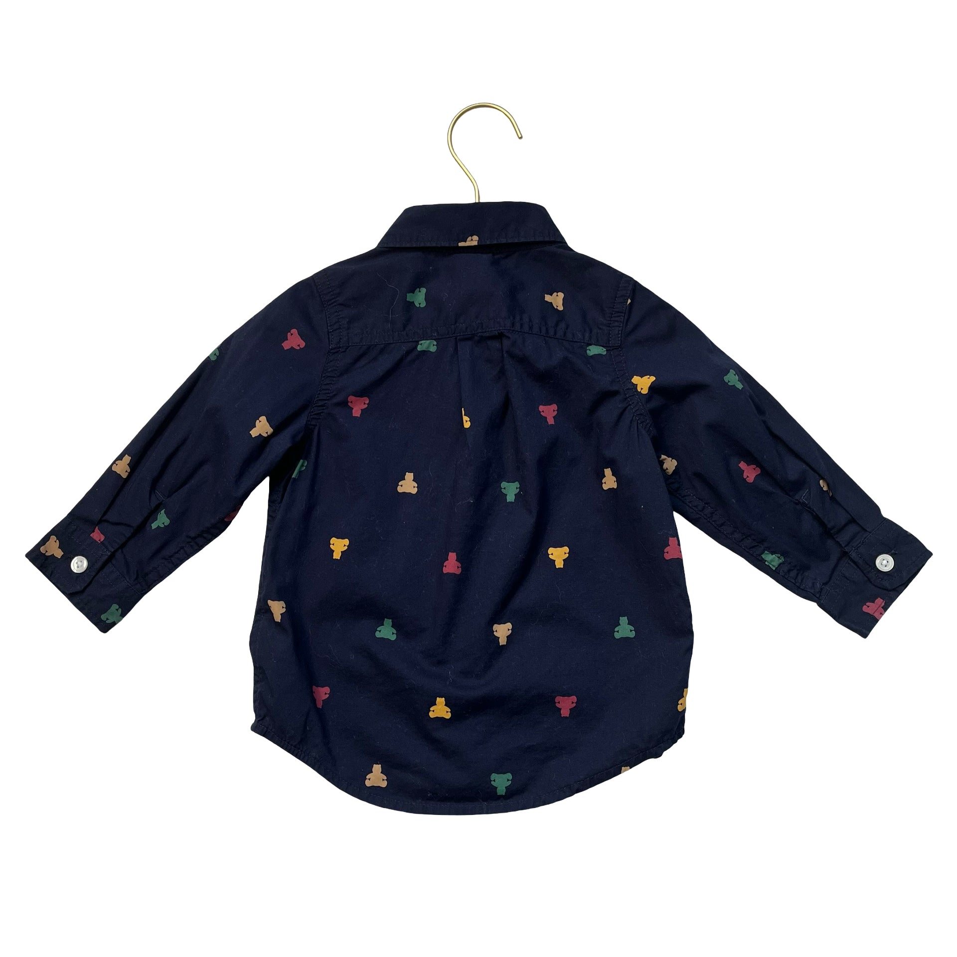 Baby Gap Navy Bear Print Button Down Shirt - Size 18-24 Mo