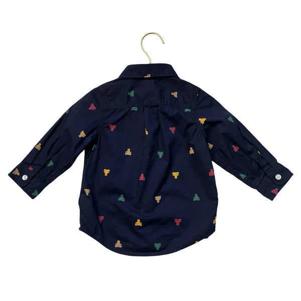 Baby Gap Navy Bear Print Button Down Shirt - Size 18-24 Mo