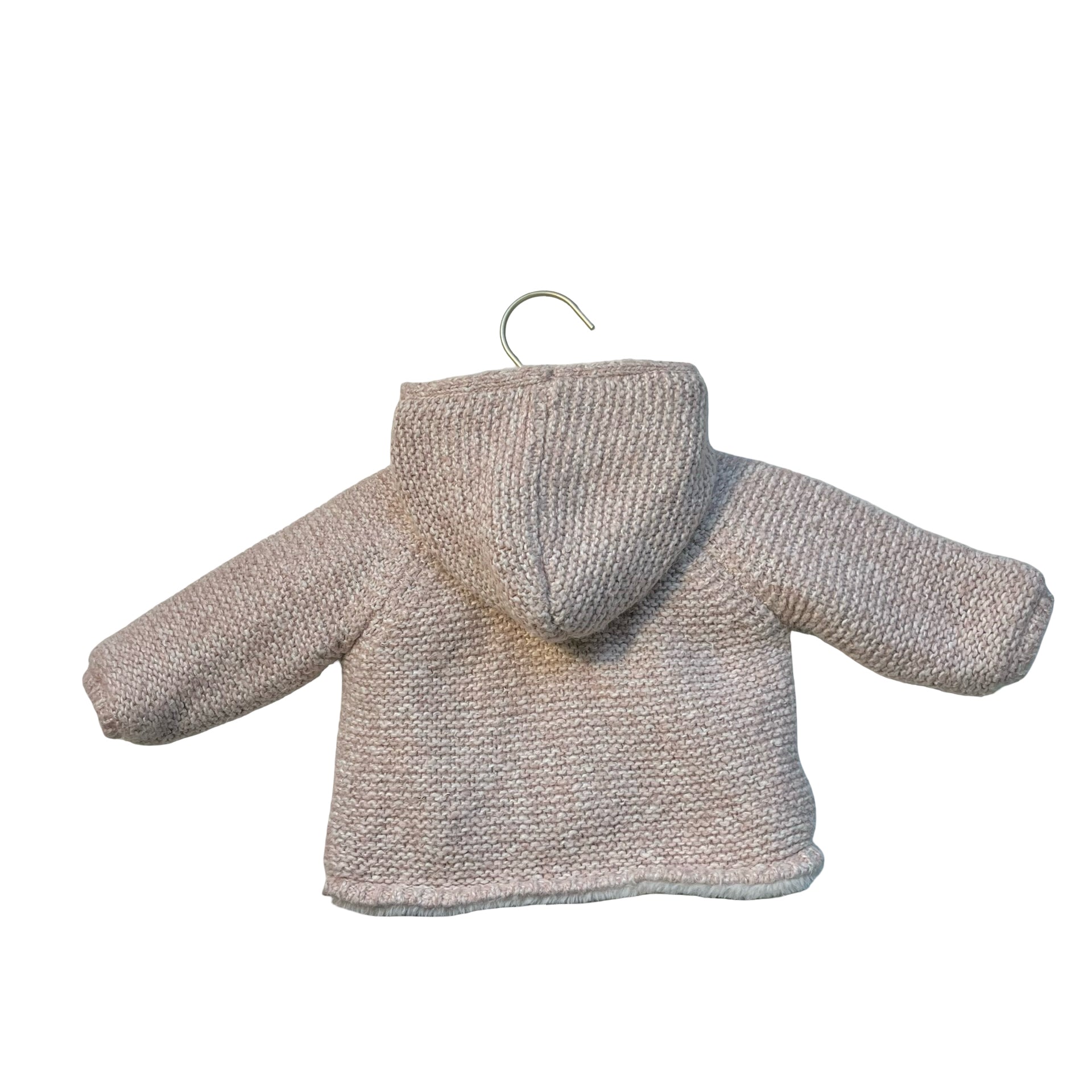 Zara Faux Fur Lined Pink Hooded Cardigan Sweater - Size 3-6 Mo