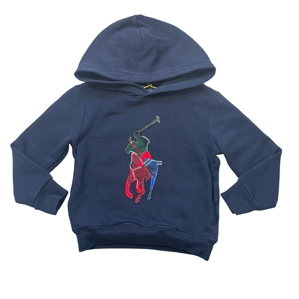Polo Ralph Lauren Navy Hooded Sweatshirt, Plaid Applique Logo - Size 4