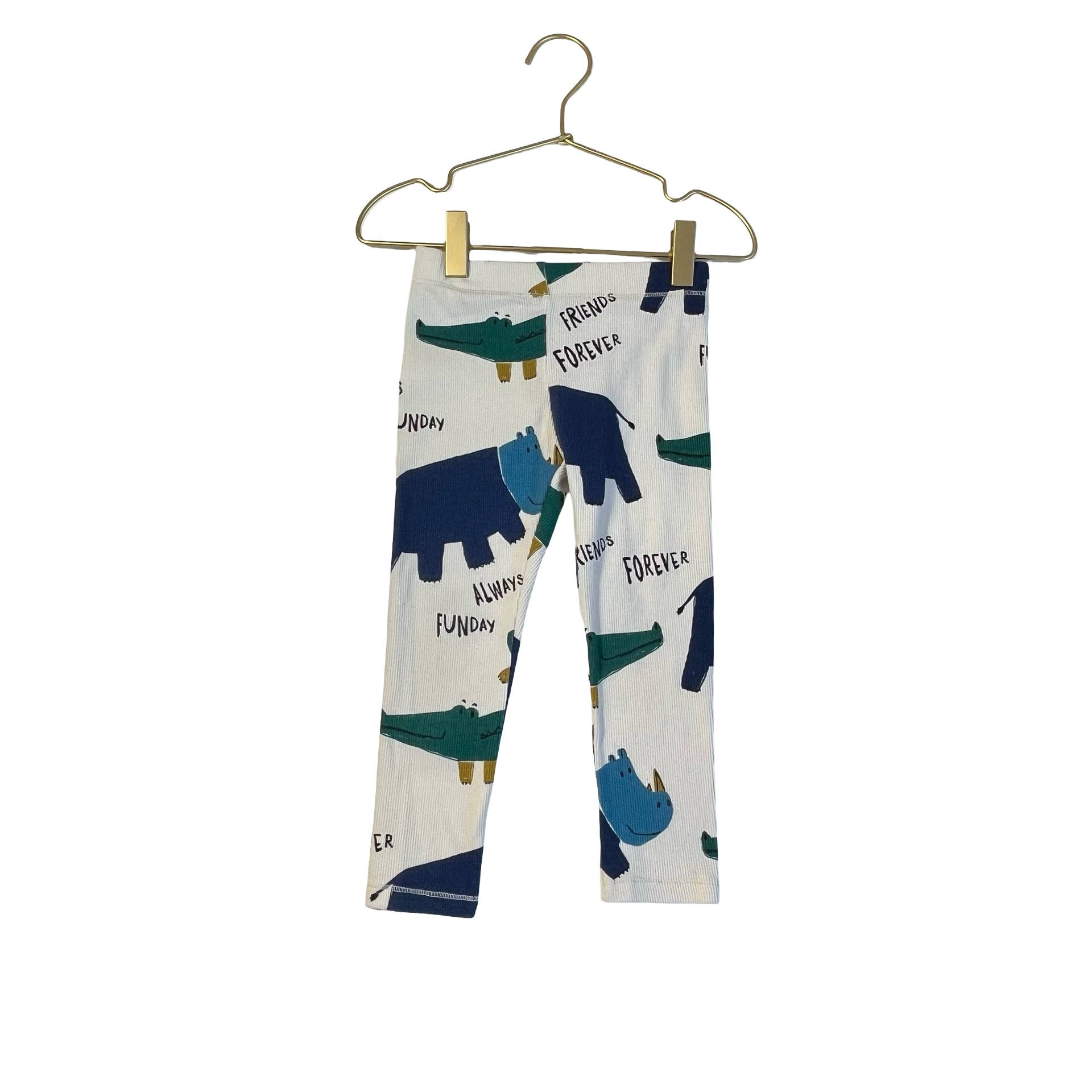 Zara Ivory, Green, Blue Rhino & Gator Ribbed Leggings - Size 2-3