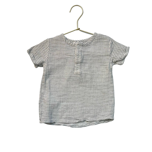 Yell-Oh! Ivory & Gray Striped Cotton Gauze Henley - Size 12-18 Mo