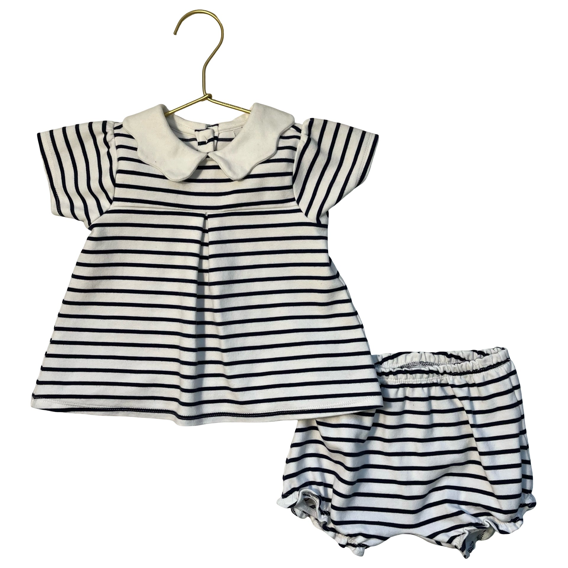 Janie and Jack White & Navy Striped Top & Bubble Shorts Set - Size 18-24 Mo