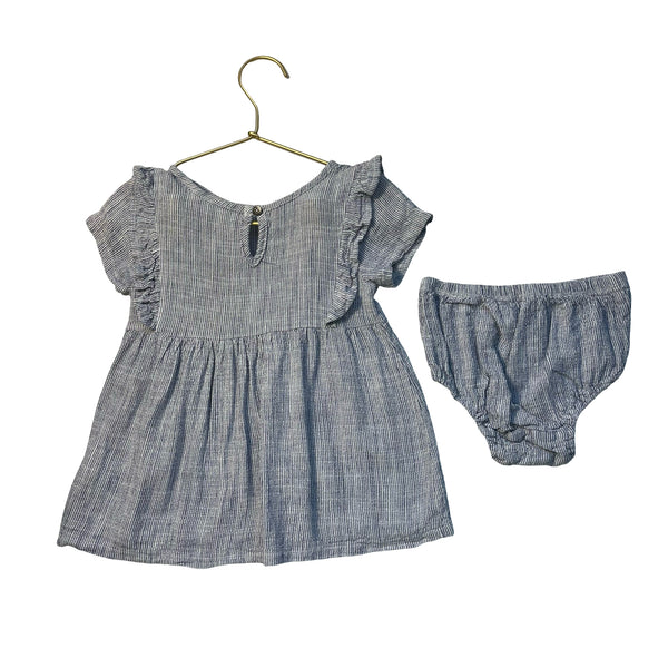 Splendid Blue & White Striped Dress & Bloomers - Size 12-18 Mo