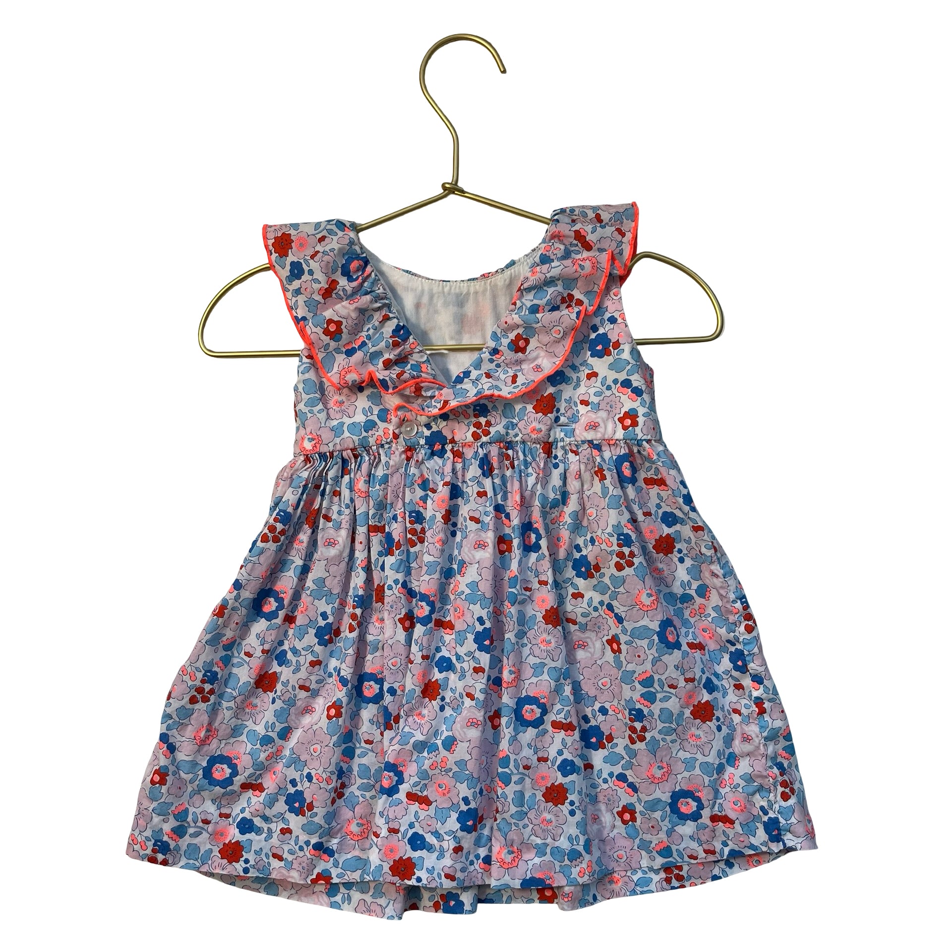 Jacadi Pink & Blue Flower Print Dress - Size 12 Mo