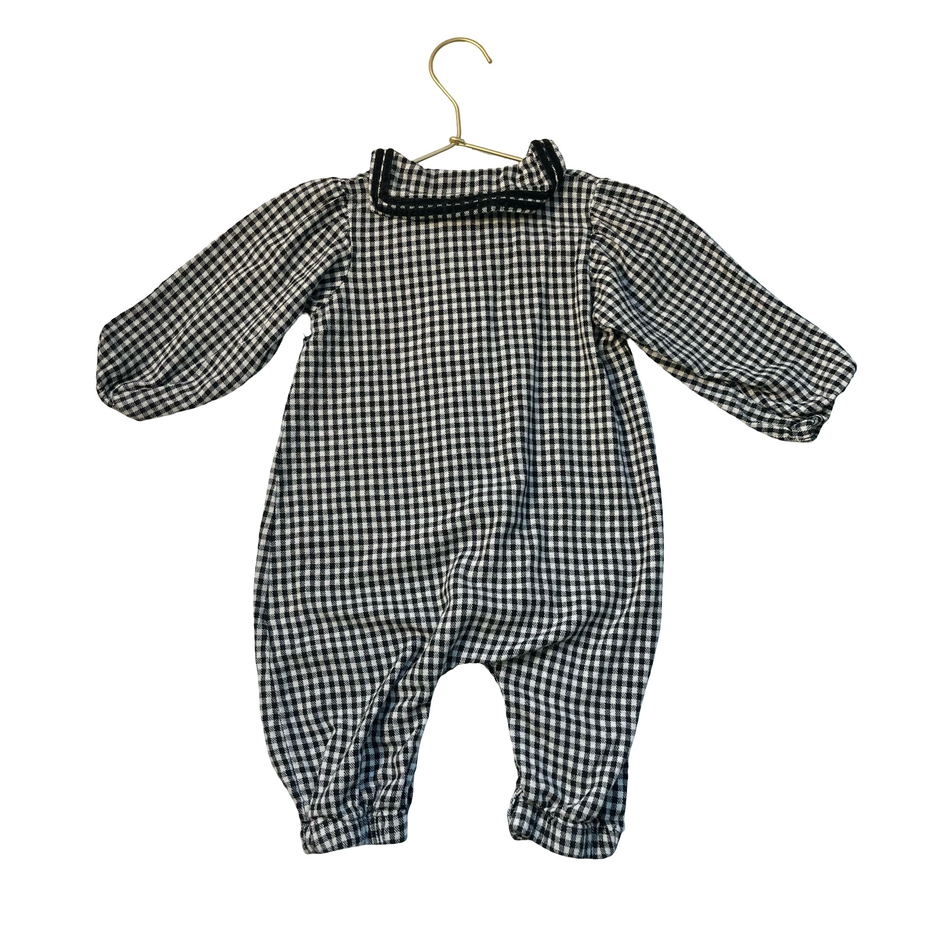 Maison Me Black Gingham Check Flannel One-Piece - Size 18-24 Mo