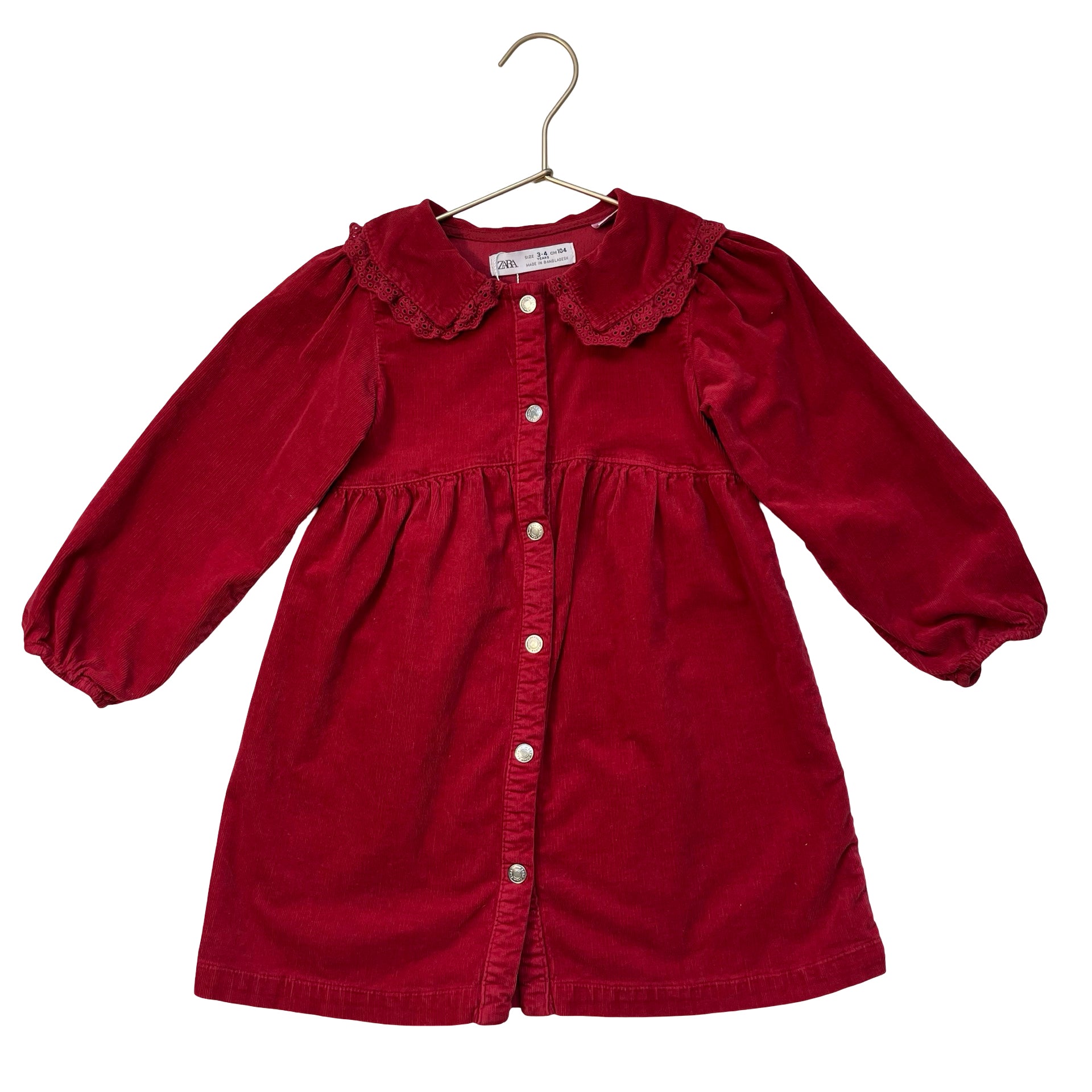 Zara Red Corduroy Shirt Dress - Size 3-4
