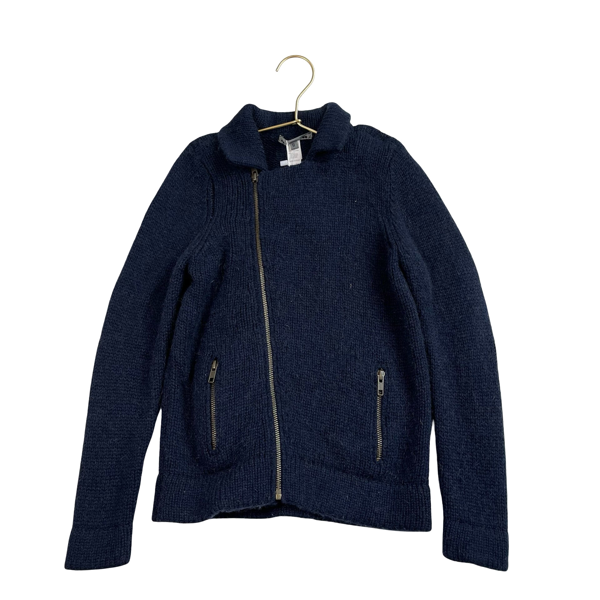 Bonpoint Navy Moto Style Cardigan Sweater Jacket - Size 8