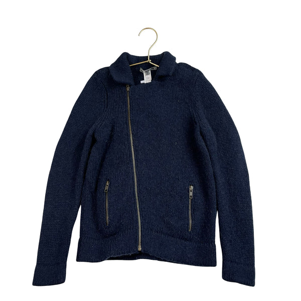 Bonpoint Navy Moto Style Cardigan Sweater Jacket - Size 8