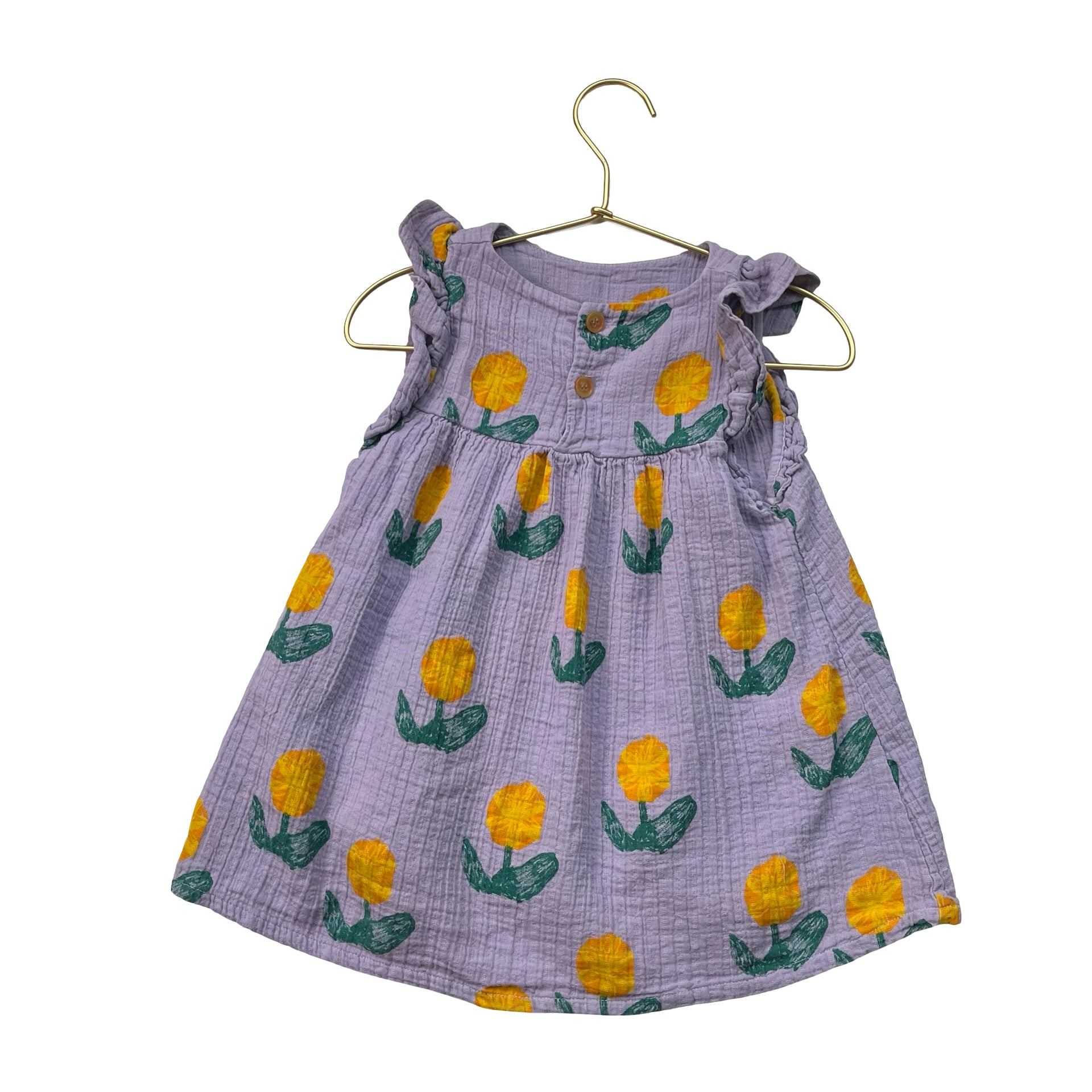 Bobo Choses Lavender & Yellow Flower Pattern Dress - Size 12-18 Mo
