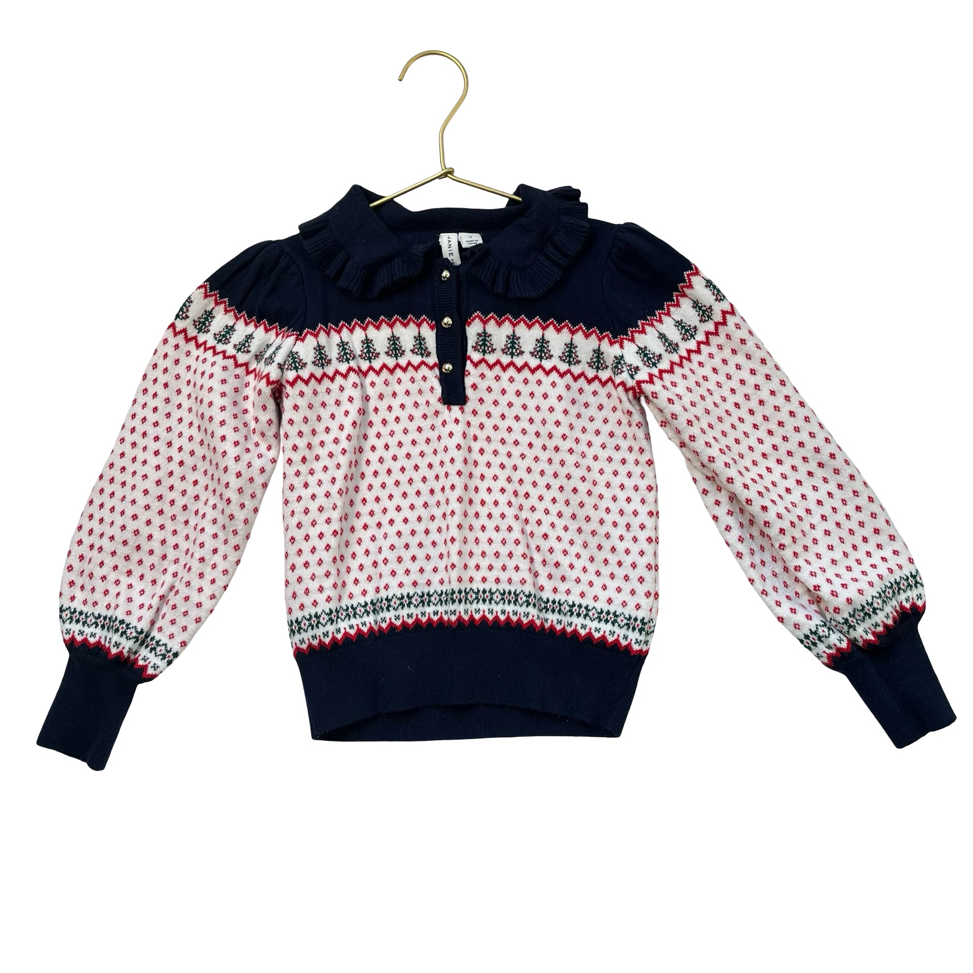 Janie and Jack Christmas Tree & Pattern Polo Sweater - Size 5