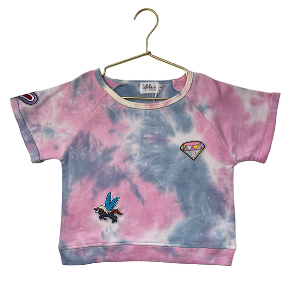 Lola & The Boys Pink & Blue Tie-Dye Patch Top - Size 6