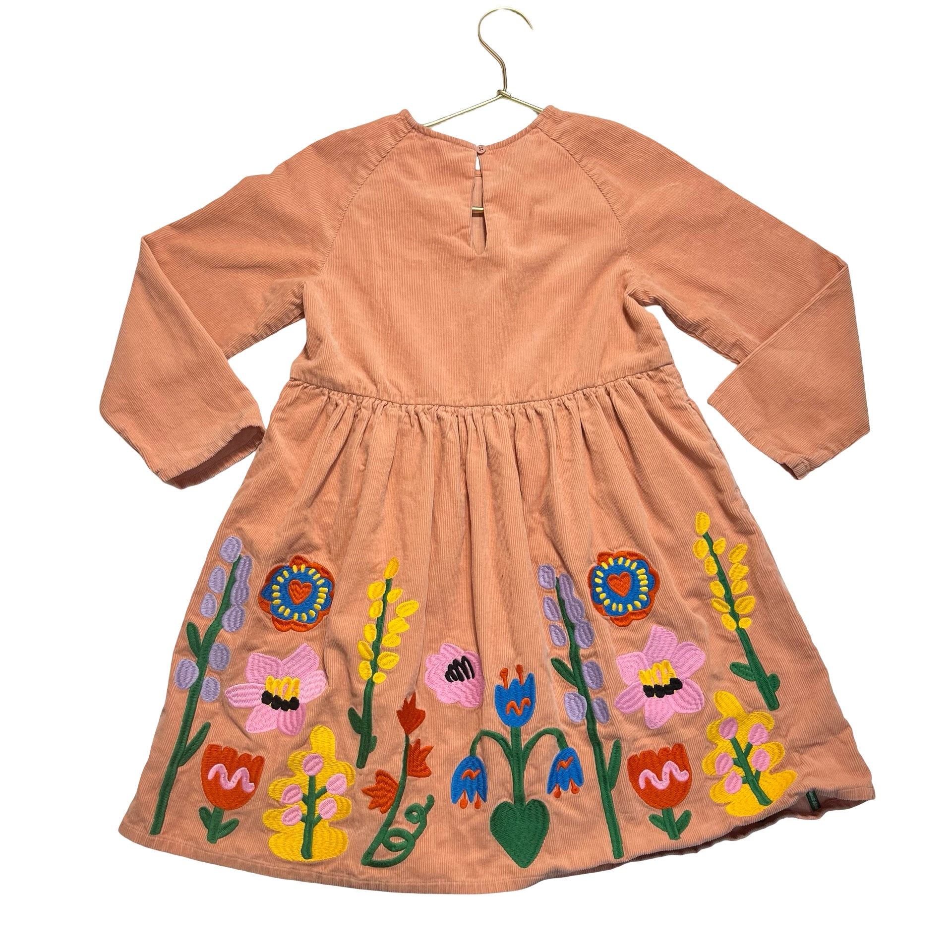 Stella McCartney Kids Peach Corduroy Embroidered Flower Dress - Size 8