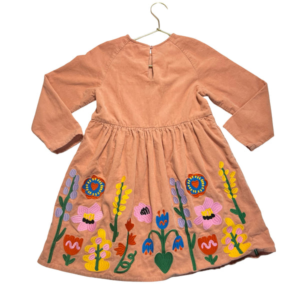 Stella McCartney Kids Peach Corduroy Embroidered Flower Dress - Size 8