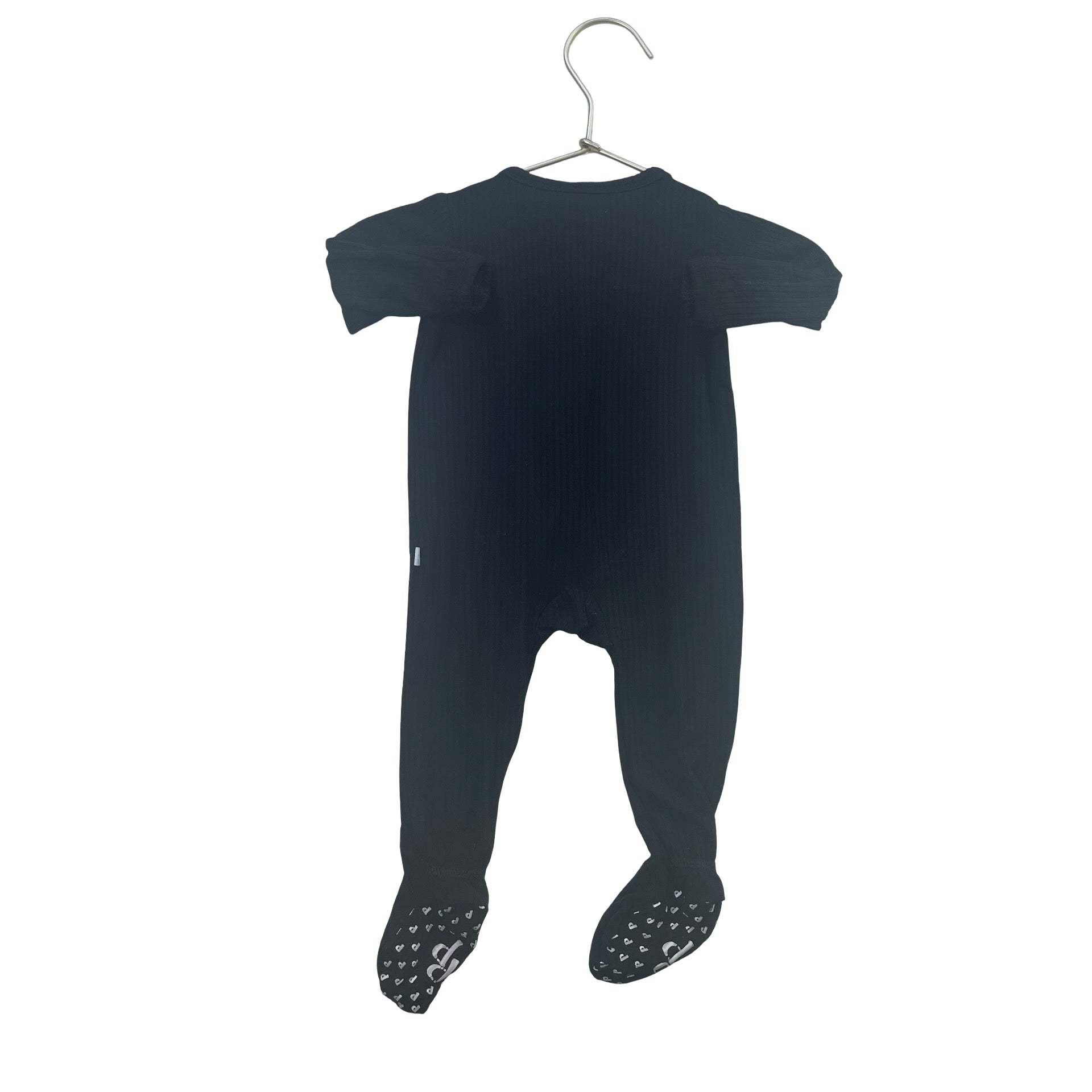 Posh Peanut Black Ribbed Footed PJs - Size NB