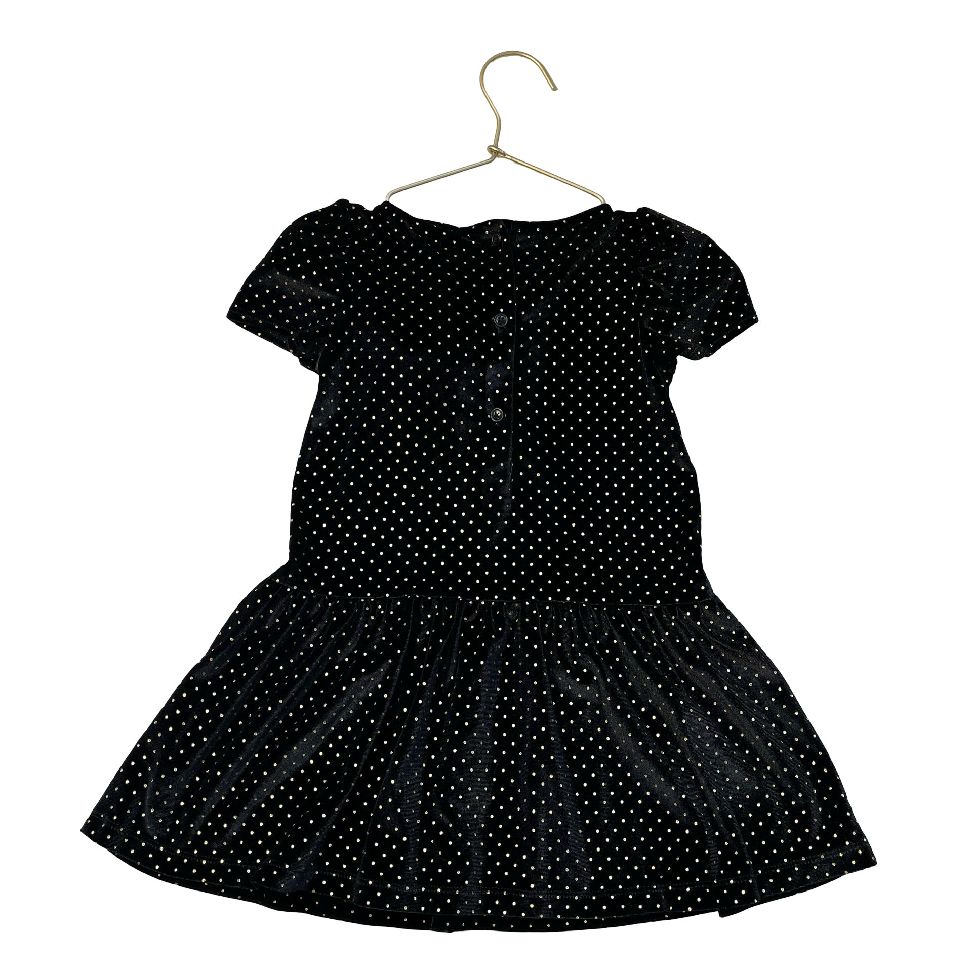 Janie and Jack Black Velvet & Gold Foil Dot Dress - Size 3