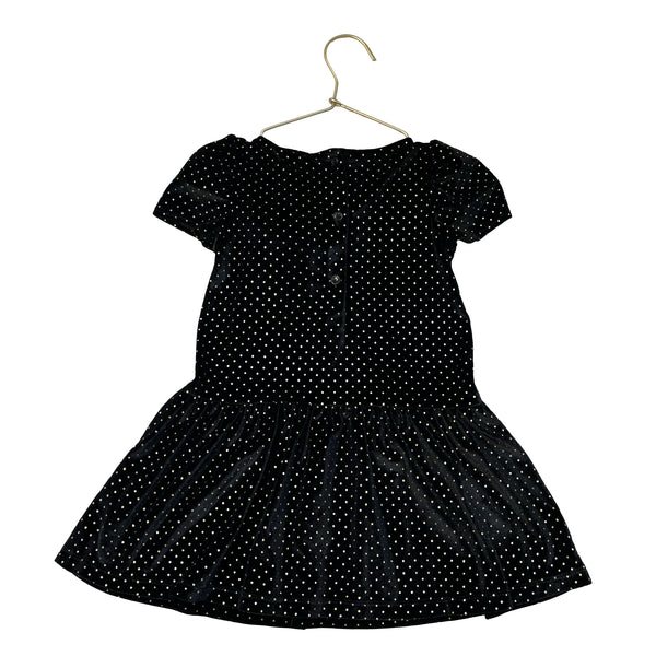 Janie and Jack Black Velvet & Gold Foil Dot Dress - Size 3