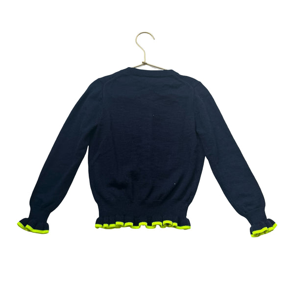 Crewcuts Navy Cardigan Sweater, Neon Trim - Size 6-7