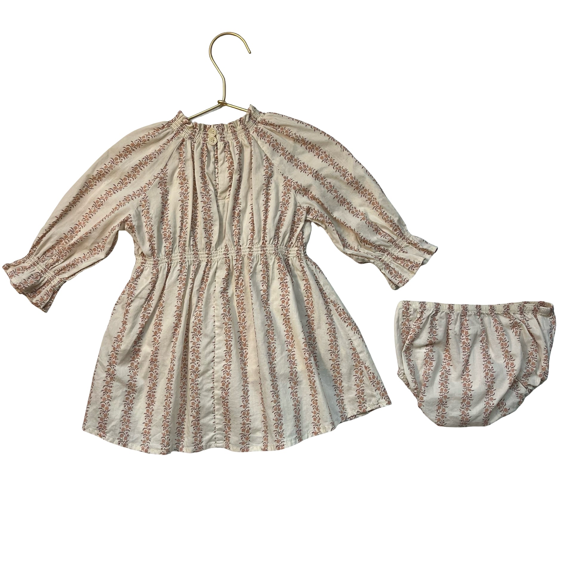 Noralee Ivory & Tan Floral Print Dress & Bloomers - Size 12 Mo
