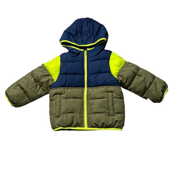 Jumping Beans Olive, Navy & Neon 'Heavyweight Puffer Jacket' with Tags - 3T