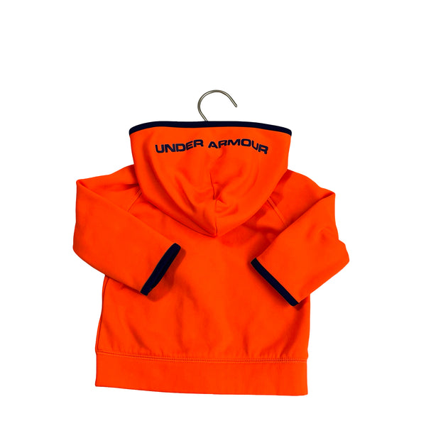Under Armour Neon Orange & Navy Logo Zip Up Hooded Sweatshirt - Size 12 Months
