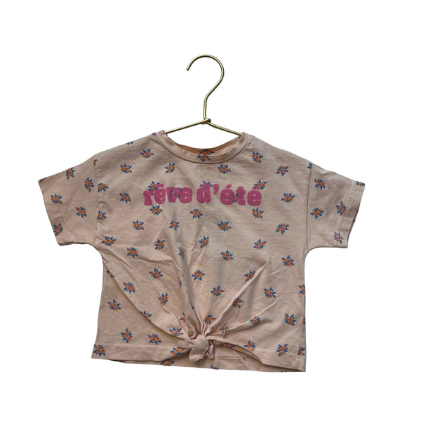 Zara Peach Floral 'Reve a' Ete' Tie-Front T-Shirt - Size 12-18 Mo