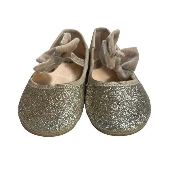 H&M Gold Glitter & Velvet Bow Shoes - Size 6