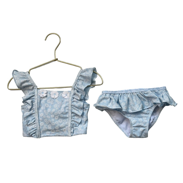Little Me Light Blue & White Flower Print 2 Piece Swim Suit - Size 2T
