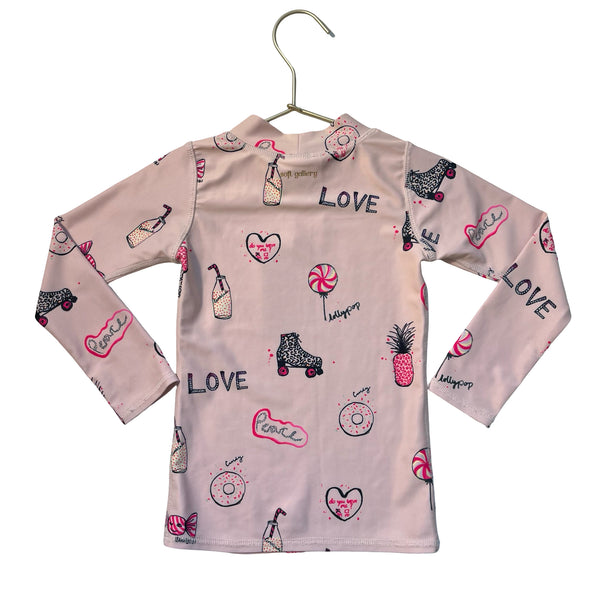 Soft Gallery Pink Graphic Print Rash Guard - Size 3T
