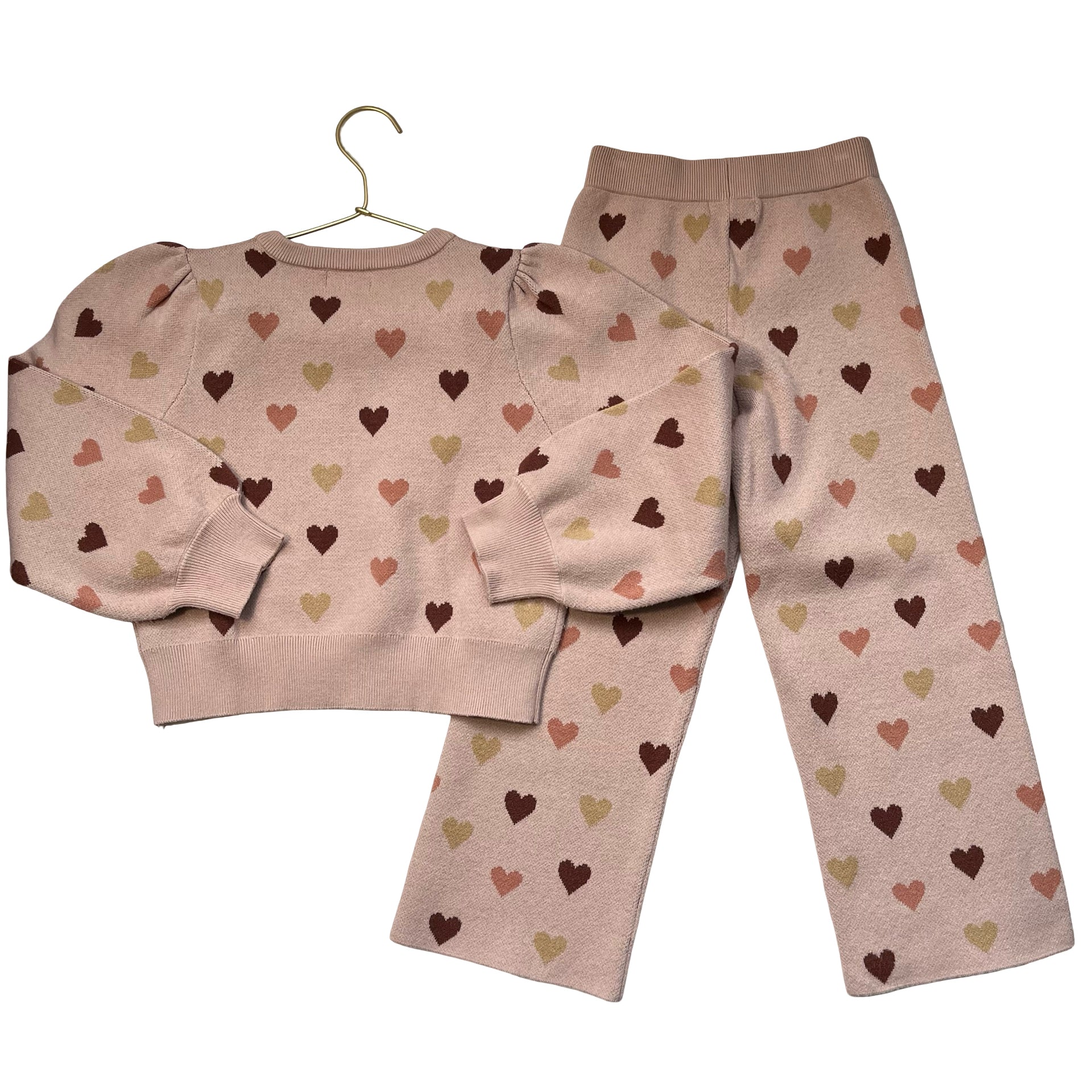 Rylee & Cru Pink Heart Knit Sweater & Wide-Leg Pants - Size 8-9Y