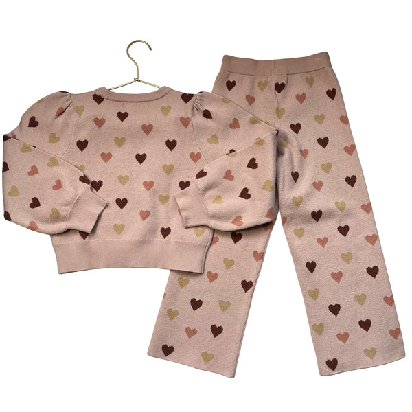 Rylee & Cru Pink Heart Knit Sweater & Wide-Leg Pants - Size 8-9Y
