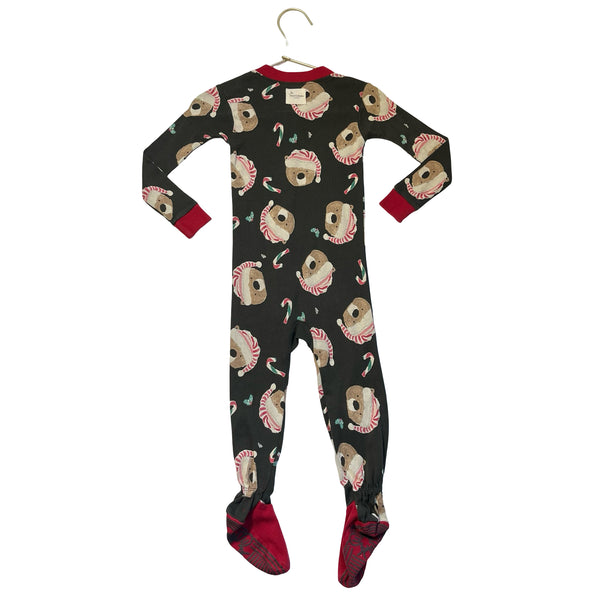Burt's Bees Baby Dark Gray Christmas Bear & Candy Cane Footed PJs - Size 24 Mo