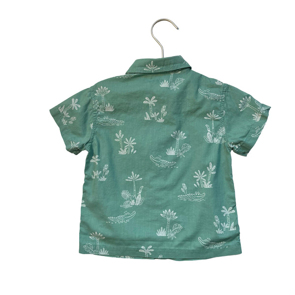 Mayoral Green Tree & Alligator Print Button Down Shirt - Size 24 Mo