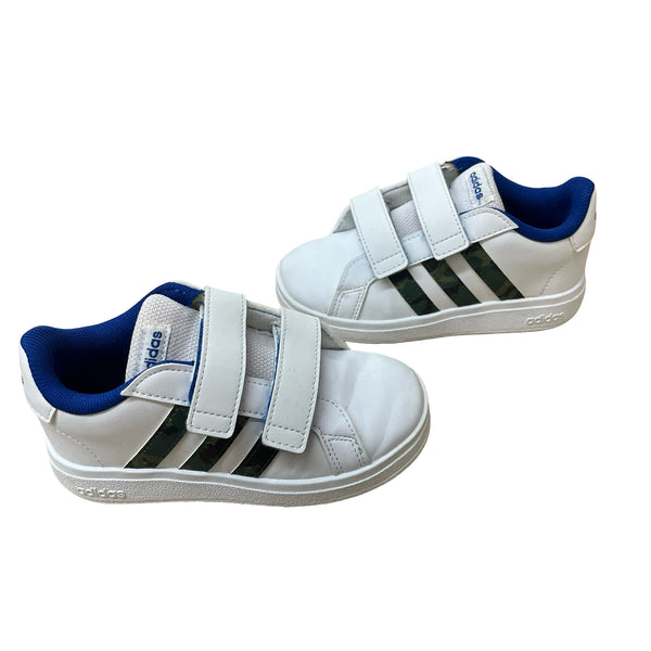 Adidas Grand Court White & Camo Striped Velcro Sneakers - Size 9K