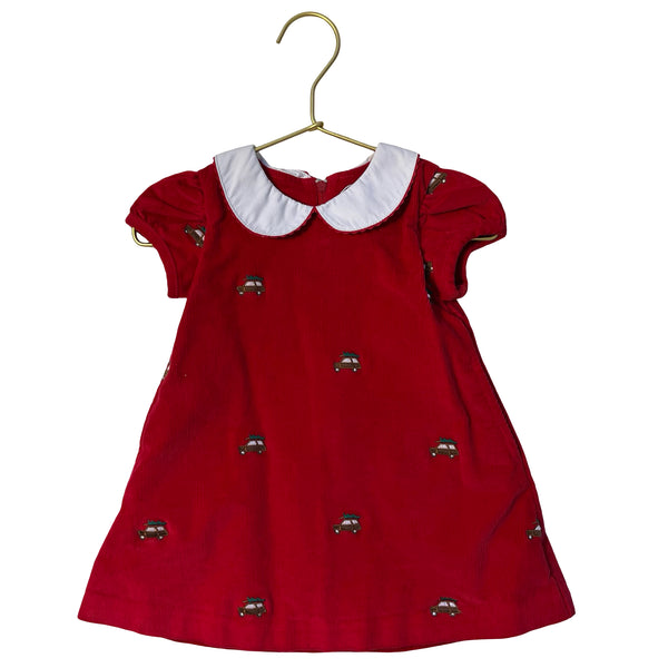 Classic Prep Childrenswear Red Corduroy Christmas Tree Dress - 12-18 Mo