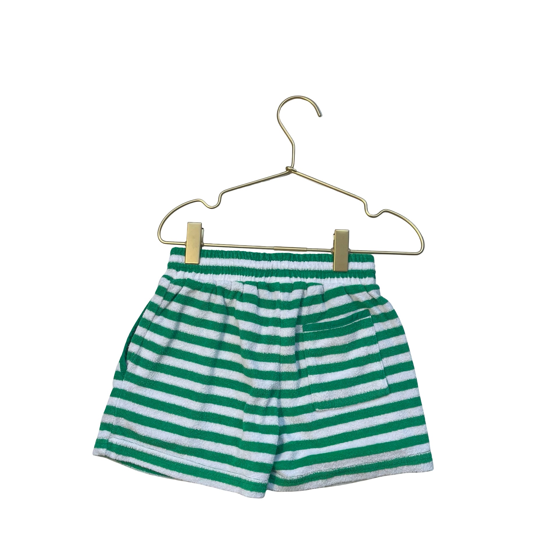 Minnow Green & White Striped Terry Shorts - Size 5-6
