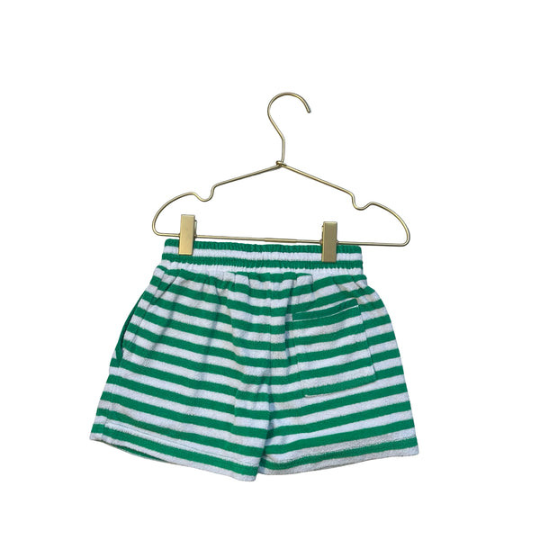 Minnow Green & White Striped Terry Shorts - Size 5-6