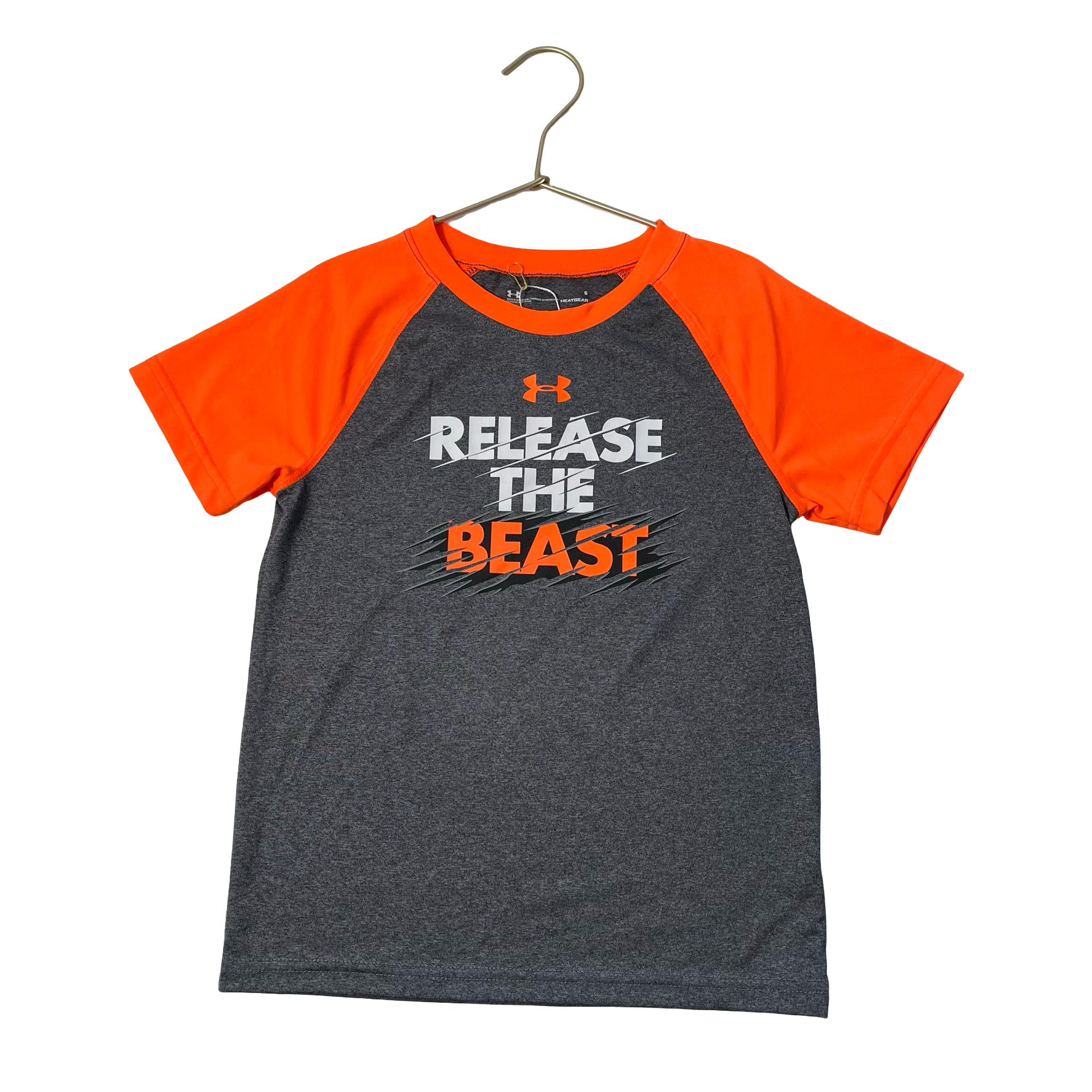 Under Armour Neon Orange & Gray 'Release The Beast' Athletic T-Shirt - Size 6