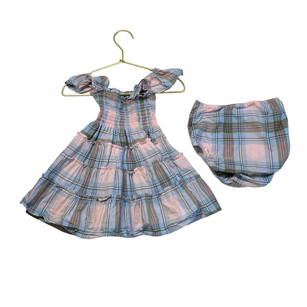 Hill House Pastel Plaid Smocked Dress & Bloomers - Size 2Y